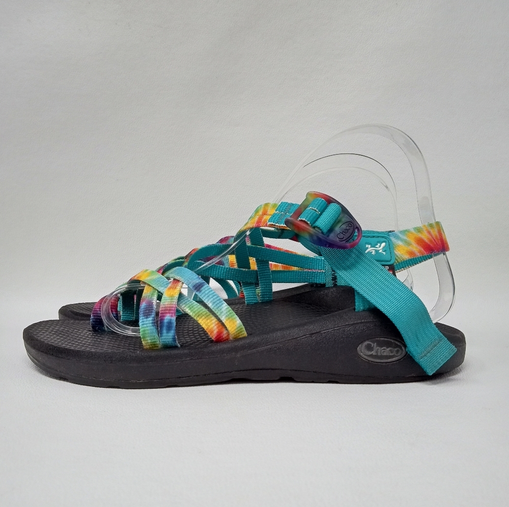 Chaco Women's Multicolor Tie-Dye Strappy Sandals with Teal Strap